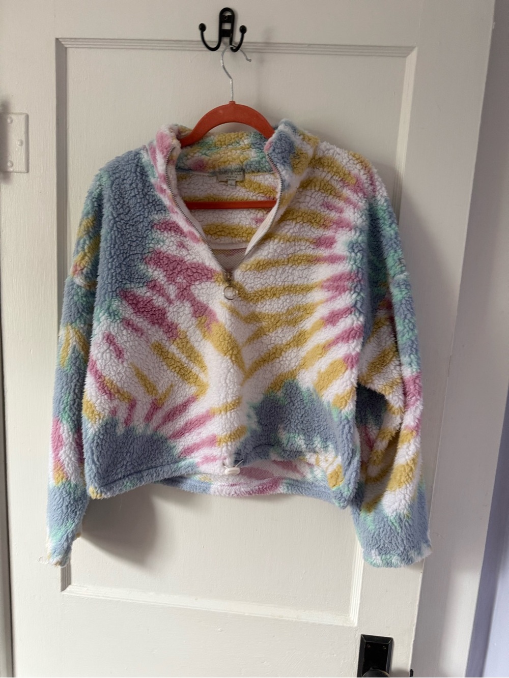 Cozy Tie-Dye Sherpa Pullover Hoodie - Pastel Multi